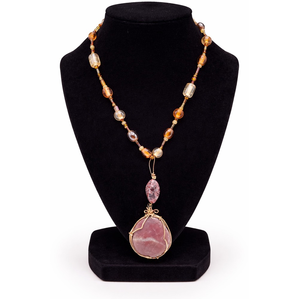 Vittoria & Banks Gold Tone Wire Wrapped Artisan Boho Jasper Pendant Necklace